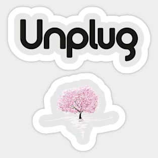 Unplug Modern Minimal Drawing Of Tree With Pink Leaves Sticker